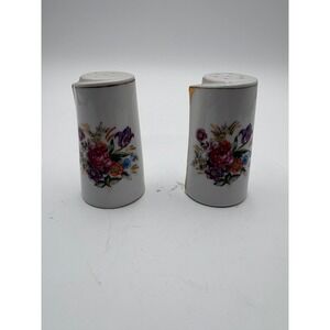 Vintage Porcelain Salt Pepper Shakers Floral Design Gold Trim Japan